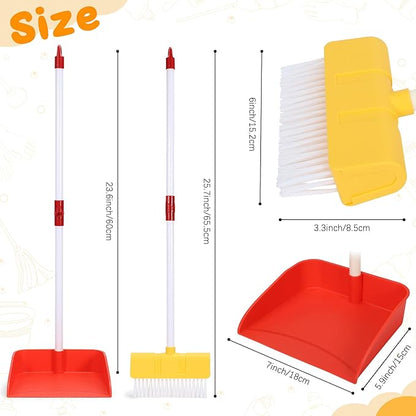 Kids Cleaning Toy Set Toddlers Broom Dust Pan Set for Housekeeping Pretend Play Cleaning Set, Cleaning Toys Gift for Toddlers Girls Boys Age 3-6 Years Old (2PCS - Red and Yellow Set)