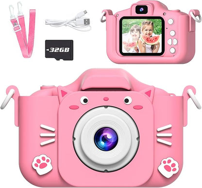 Kids Camera, Toys for Ages 3-7, Camera for Kids, Present for 3 Years+ Old Girls, Kids Camera with Cute Silicone Sleeve, 1080p Video Recording, Multi-Frame & Filter, Girl Toys, Pink
