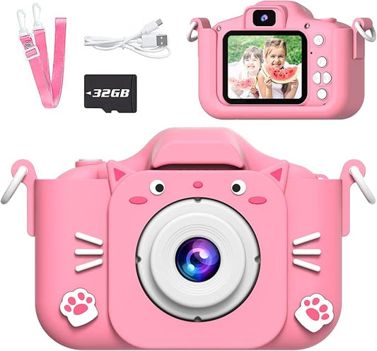 Kids Camera, Toys for Ages 3-7, Camera for Kids, Present for 3 Years+ Old Girls, Kids Camera with Cute Silicone Sleeve, 1080p Video Recording, Multi-Frame & Filter, Girl Toys, Pink