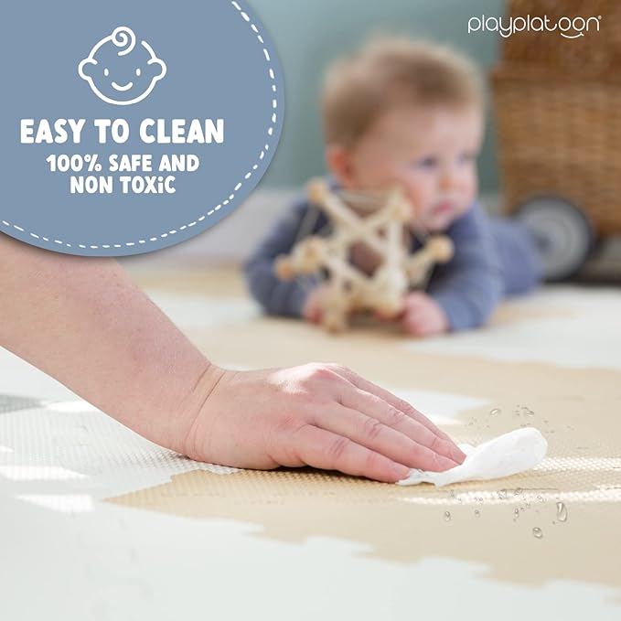 Play Platoon Non-Toxic Extra-Thick 96 Piece Triangle Play Mat - Comfortable 6x6ft Cushiony Foam Floor Puzzle Exercise Mat for Kids & Toddlers - Sand, Gray & Cream