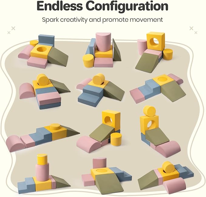 6-Piece Foam Climbing Blocks, Kids Climb and Crawl Soft Play Set, Machine Washable Cover, Baby Indoor Activity Play Structure, Climbing Toys for Toddlers 1-3 (Multi-Color, no Ball Pit)