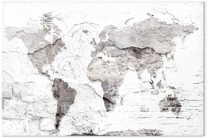 artgeist Canvas Wall Art Print World Map 35x24 in - 1pcs Home Decor Framed Stretched Picture Photo Painting Artwork Image Travel Stone Effect k-C-10014-b-a