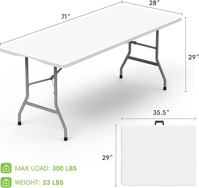 HLPB Folding Table Picnic Table 2 Pcs, 6 ft Portable Camping Table with Handle and Safety Locks, Foldable Table Plastic Dining Table Indoor Outdoor for Camping, Picnic and Party