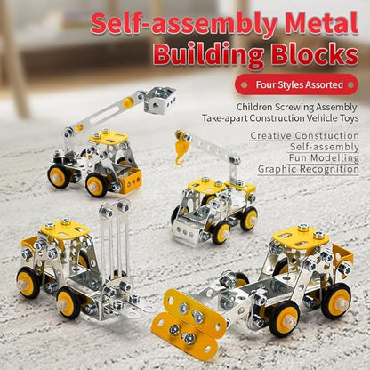 Erector Set for Boys Age 8-12,4 Mini Metal Model Set for Kids,Engineering Metal Building Kit,Learning Construction Truck Building Toys for Boys Age 8-12 DIY STEM Educational Gifts (330pcs)