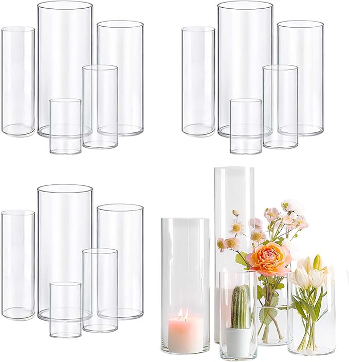 15pcs Cylinder Vases for Centerpieces Small Flower Glass Vases Clear Vase Home Decor Centerpiece Table Flower Vase Decorations for Wedding Decoration＆Holiday Mixed Sizes Tall