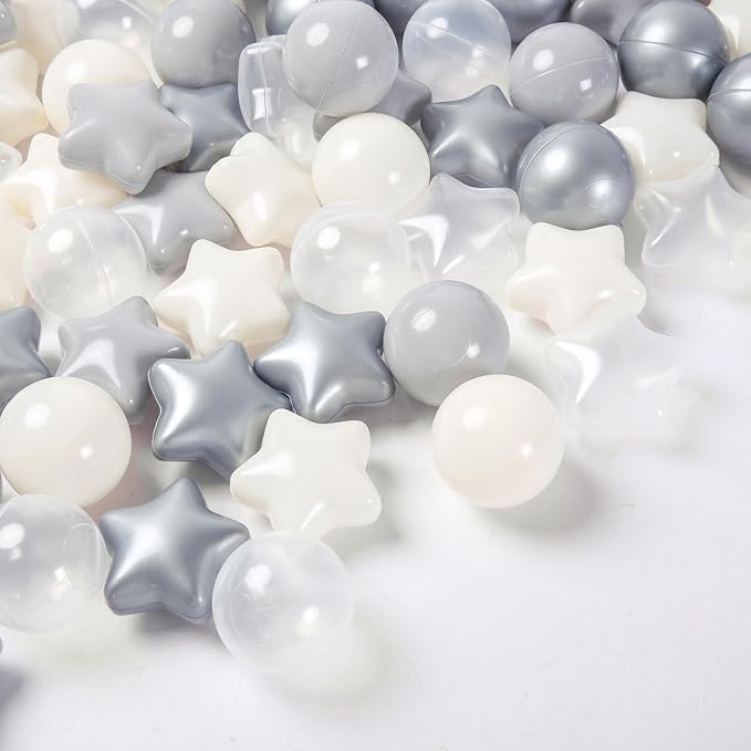 Ball Pit Balls Pack of 100 200 500 - Star and Round Set BPA Free Phthalate Free Non-Toxic Crush Proof Play Balls Soft Plastic Balls for Toddlers Baby Kids Birthday Pool Tent Party