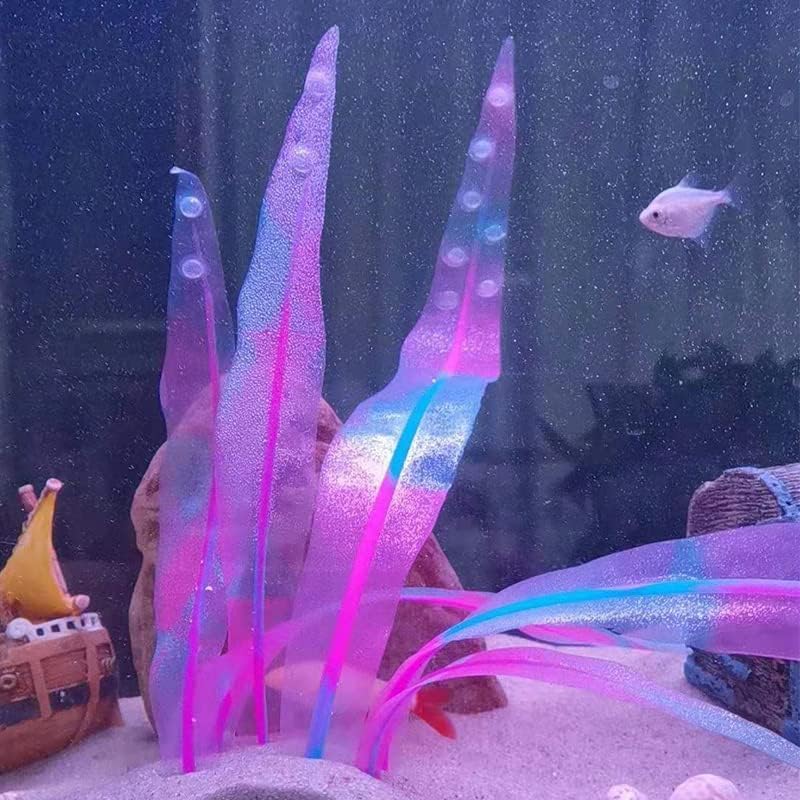 1Pcs Aquarium Decoration Pink Plants Simulation Artificial Water Grass Plastic Fish Tank Decor Plant Soft Silicone Glowing Kelp Ornament Aquarium Accessories,Pink,7.08in