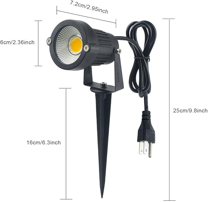 Pack of 2, Outdoor LED Landscape Lights Waterproof Spotlight with Spike Stand and Plug for Driveway, Outdoor Lawn Lighting, Flood Garden, Yard (9W Warm White)