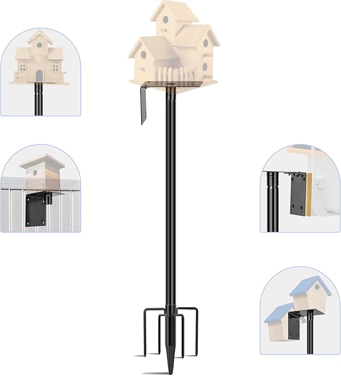 Ottsuls Bird Feeder Pole, 92 Inch Heavy Duty Bird House Pole Kit for Outdoors, with Wooden Board, 5-Prong Base Feeding Station for Wild Birds Watching, Adjustable Feeder Stand (House Not Included)