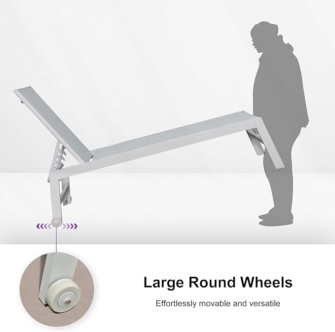 PURPLE LEAF Lounge Chair Outdoor Set of 4 White Aluminum Lounge Chairs with Wheels and Table Outdoor Chaise Lounge for Patio Pool Yard, Bluish-Gray