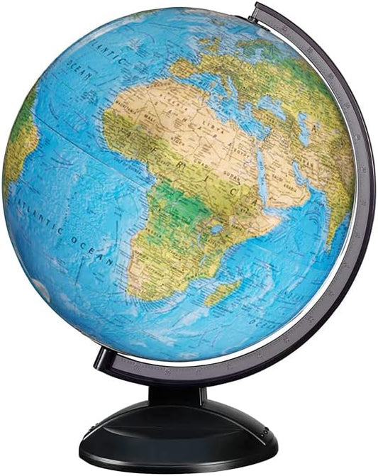 Replogle Ready to Assemble World 12" Diameter Globe, USA Cartography, Modern Acrylic Stand and Blue Ocean. Easy to assemble globe that shows Political borders and provincial borders, major ocean currents, detailed lakes, rivers, tributaries and canals.