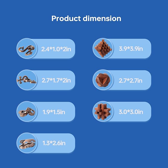 7 Pieces Unlock Interlock Brain Teaser Games Retro Wooden and Metal Puzzles IQ Logic Fun Puzzle Box