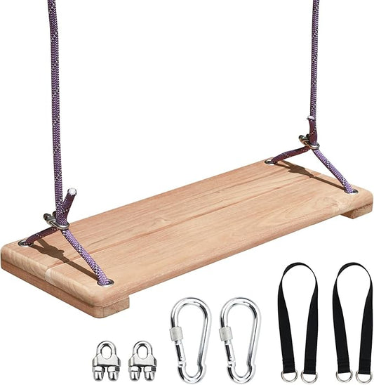 Teak Wooden Swing, Outdoor Wood Tree Swing Seat for Kids or Adults for Backyard Columpio, Height Adjustable (20.5x7.5inch)