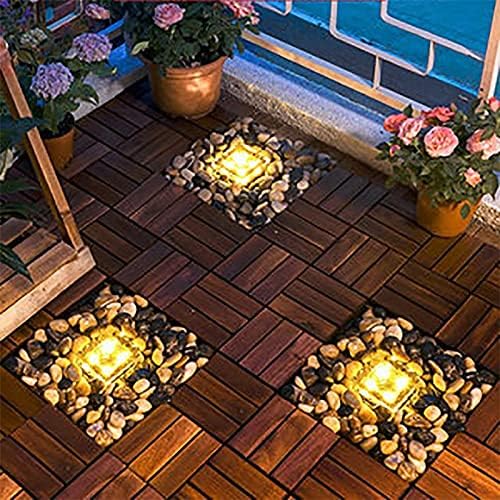 Solar Outdoor Ice Cube Lights for Garden Decoration, 2.8 ”x 2.8” Frosted Acrylic Brick Waterproof Solar Landscape Lights for Tabletop Yard Patio Pathway Decor (Warm White) (8 Pieces)