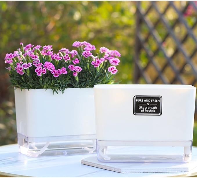 FAMZ Self Watering Planters 4 Pack，Self Watering Pots for Indoor Plants，Automatic Moisturizing，Transparent Square Flower Pot for Indoor and Outdoor Plants，Succulents，Violets，Ivy