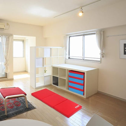 JOYMOR 2-Inch Thick 2-Fold 3 Sections Rest Mat, 5-Pack, Portable Toddler Bed with Name Tag Holder, Sleeping/Nap Floor Mat, Portable Toddler Mat, Great for School, Daycare, Travel, and Home