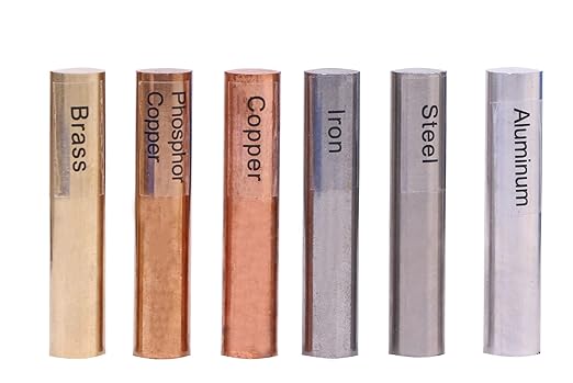 6 Pcs Metal Block Set-Brass, Copper,Iron,Steel, Phosphor Copper& Aluminum for Density Investigation,Specific Gravity,Collectible,Specific Heat Experiment