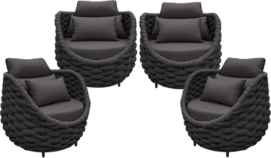 TWT 4 Pieces Patio Sofas All-Weather Teslin Rope Balcony Furniture with Cushions & Pillows, Patio Couch Outdoor Patio Furniture Set for Indoor, Balcony, Backyard, Poolside, Dark Grey