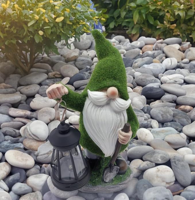 coolboy Solar Gnome Outdoor Garden Statue,Waterproof LED Lights Outdoor Decor,Resin Gnome Ornament,Solar Lantern Indoor Figurines for Patio Garden Table Decor