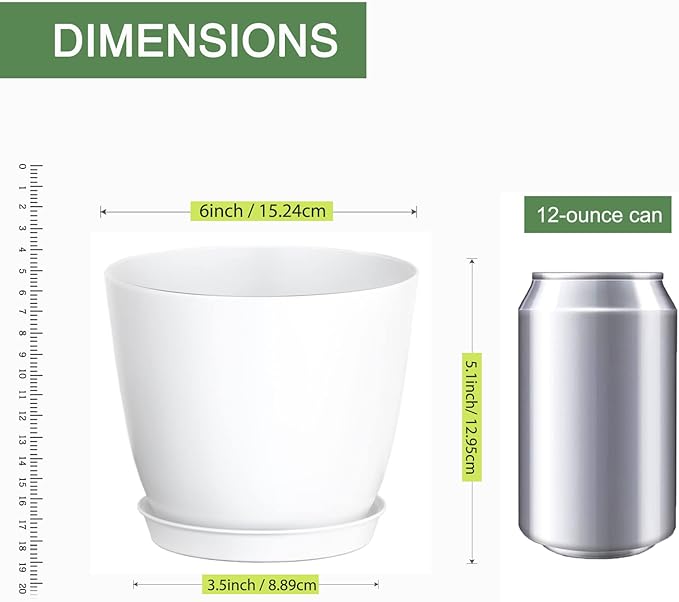 Plant Pots, 12 Pack 6 inch Modern Plastic Planters with Drainage Holes and Saucers for Indoor Outdoor Plants and Flowers, White