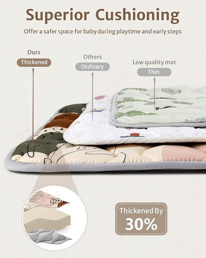 Blissful Diary Baby Play Mats for Floor, 47x47 Playpen Mat, Thicker Cushioning Padding Foam Playmat for Baby and Toddlers Infants, Non-Slip & Machine Washable, Boho Design