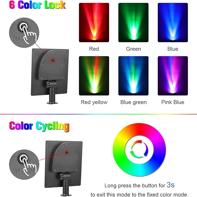 APONUO Christmas Solar Spot Lights Outdoor Color Changing,2 Colors Modes Metal Solar Landscape Lighting RGB Spotlights Waterproof 6-in-1 Wall Lamp for Patio, Pathway, Yard, Garden, Holiday Decoration