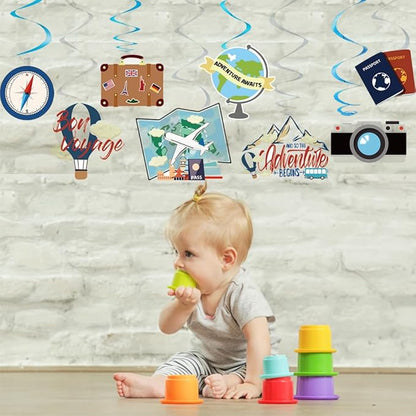 30PCS Travel Themed Hanging Swirl Party Decorations, Adventure Awaits Bon Voyage Signs Party Supplies for Birthday Party Retirement Party Farewell or Wedding Bachelorette Baby Shower Classroom Decor
