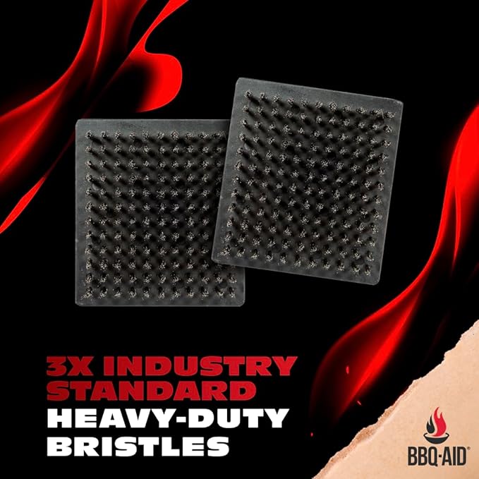 BBQ-Aid Grill Brush and Scraper for Barbecue – Grill Brush for Outdoor Grill with Extended, Large Wooden Handle and Replaceable Stainless Steel Bristles Head –No Scratch- BBQ Grill Brush for Any Grill
