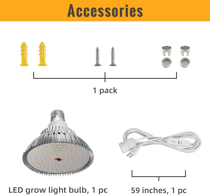 Hanging Grow Lights for Indoor Plants, 25W 5000K, LED Grow Light Bulbs, Height Adjustable Plant Light with Timer, Full Spectrum Grow Light Replace Sunlight for Succulent, Greenhouse by SpeePlant