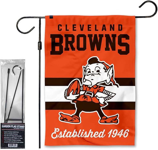 WinCraft Browns Retro Garden Flag and Stand Pole Holder Mount