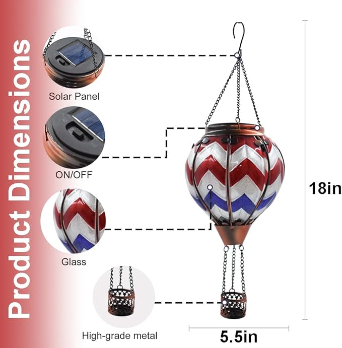 Hot Air Balloon Solar Lantern with Flickering Flame Hanging Solar Lanterns Outdoor Lights Waterproof Lanterns Decorative Garden Patio Yard Party Decor Wavy-Gray&Navy&Red