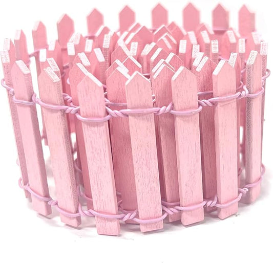 35 Inches Mini Fairy Garden Fence DIY Small Wood Decorative Picket Fence Micro Landscape Miniature Ornaments for Dollhouse, Crafts, Diorama Project, Plant Pot, Pink