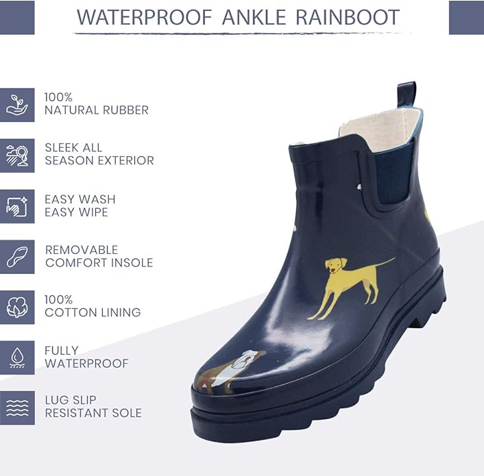 NORTY - Womens Ankle Rain Boots - Ladies Waterproof Winter Spring Garden Boot runs ½ size large