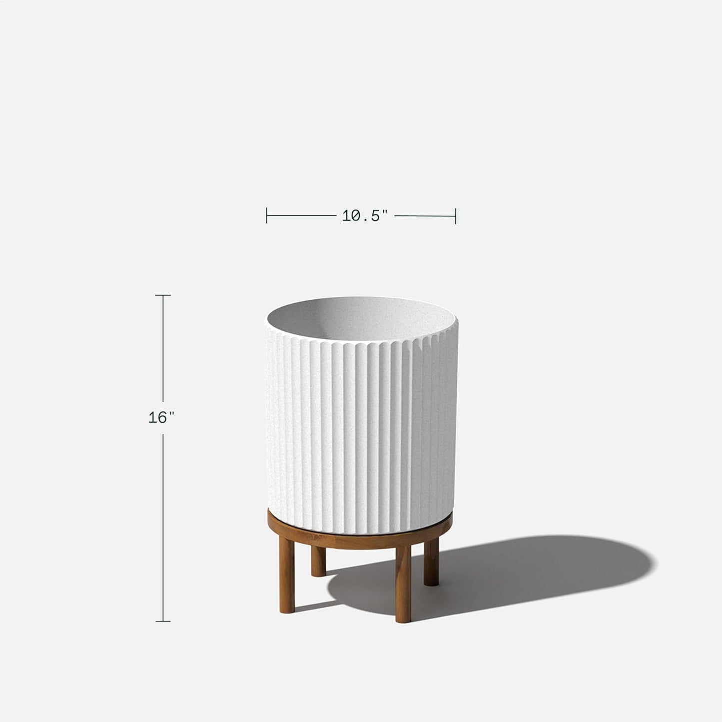 Veradek Demi Series Round Planter w/ Stand for Porch/Patio | Durable Plastic-Concrete & Wooden Stand | Modern Décor for Tall Plants, Flowers