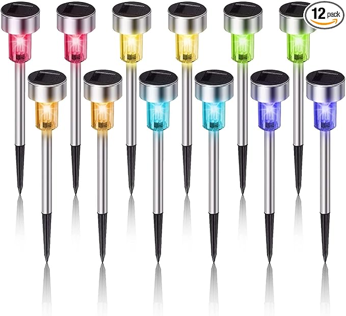 Dream Master Solar Lights Outdoor Waterproof, Stainless Steel LED Landscape Lighting Outdoor for Outside Solar Garden Lights for Pathway, Walkway, Patio, Yard, Lawn - 12 Pack (Multicolor)