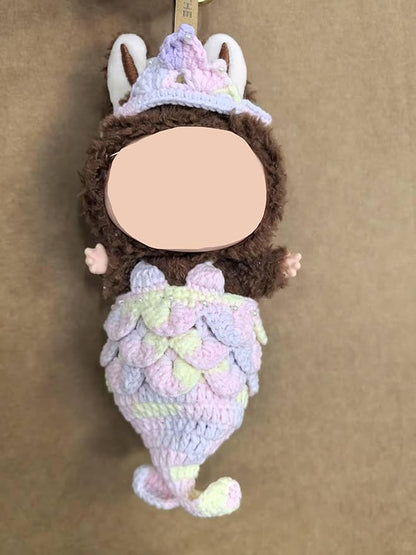 Clothes for Labubu Doll,Clothes for Doll Accessories,Hand-woven Bikini Mermaid Crochet Skirt Set,Summer Mermaid Costume Outfit Suitable for Labubu15&17cm,Dress-Up Accessories for Labubu Doll (color04)