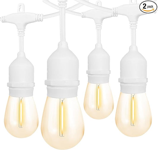 Banord White Outdoor String Lights, Commercial Grade Patio Lights with 30 1W S14 Dimmable Shatterproof LED Bulbs, Heavy Duty Hanging Lights for Outdoor, Waterproof String Lights 96ft (2x48ft)