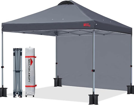 MASTERCANOPY Durable Pop-up Canopy Tent with 1 Sidewall (10'x10',Dark Gray)