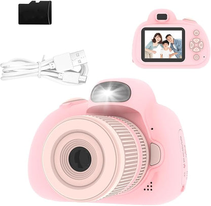 Kids Camera,32.0 Mega Pixels Kids Digital Camera with Rotating Zoom Lens,2.4" IPS Screen, Video Camcorder with Flash, 32GB SD,Digital Camera for Kids 3-8 Year Old (Pink, D6S)