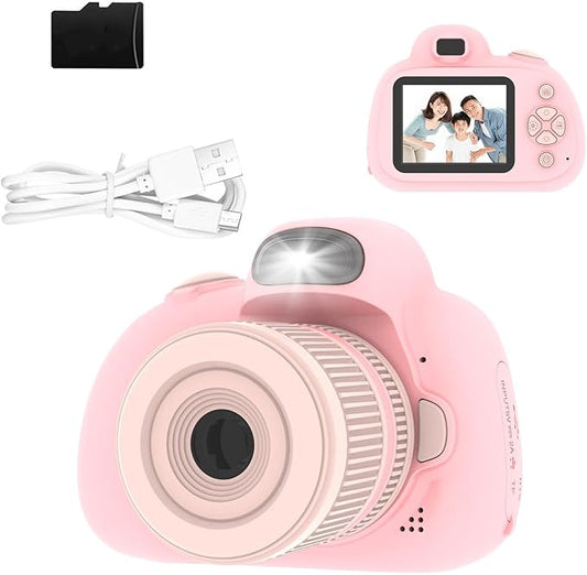 Kids Camera,32.0 Mega Pixels Kids Digital Camera with Rotating Zoom Lens,2.4" IPS Screen, Video Camcorder with Flash, 32GB SD,Digital Camera for Kids 3-8 Year Old (Pink, D6S)