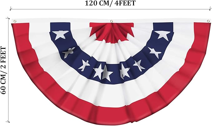 USA Pleated Fan Flag American US Bunting Flag Patriotic Half Fan Banner Flag with Canvas Header and Brass Grommets for 4th of July Memorial Day Indoor Outdoor Decoration (4, 2x4 Feet)
