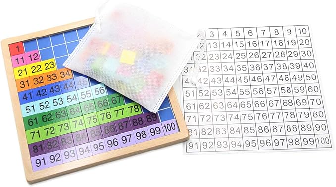 Wooden Math Learning Board Toy, Montessori 1-100 Consecutive Numbers Wooden Hundred Digital Board, Educational Game for Kids with Storage Bag