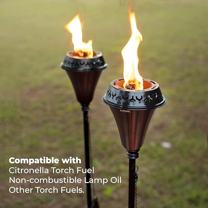 Garden Torch Large Flame - Deco Home Garden Torch Set of 2 | Citronella Garden Outdoor/Patio Outdoor Lighting Torch for Party Patio Pathway with Spikes and Deck Clamp | Caramel Black