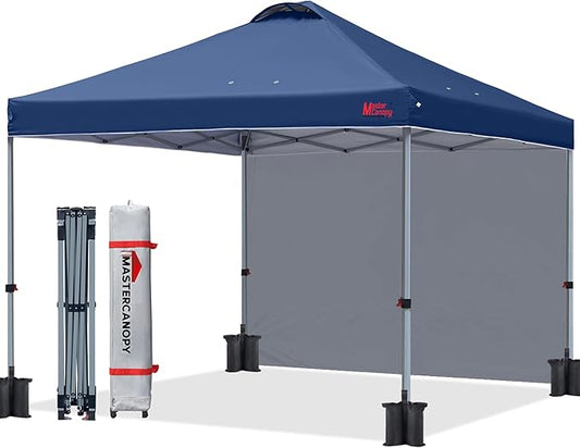 MASTERCANOPY Durable Pop-up Canopy Tent with 1 Sidewall (10'x10',Navy Blue)