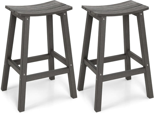 Weatherproof Bar Stools Set of 2, 28" Height Outdoor Bar Stools Holds up to 400 lbs, Saddle Seat, Bar Height Stools for Patio, Garden, and Kitchen Island, Gray