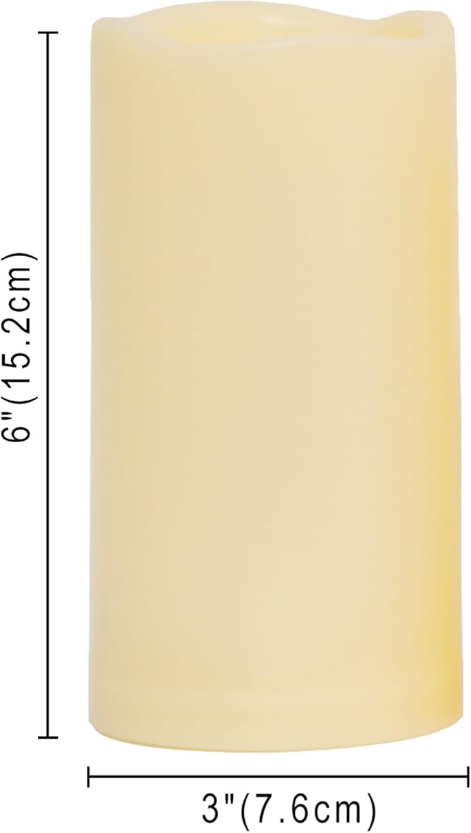 CANDLE CHOICE 3 Waterproof Outdoor Battery Operated Flameless LED Pillar Candle with Timer Flickering Plastic Resin Electric Decorative Light for Lantern Patio Garden Home Decor Party Wedding