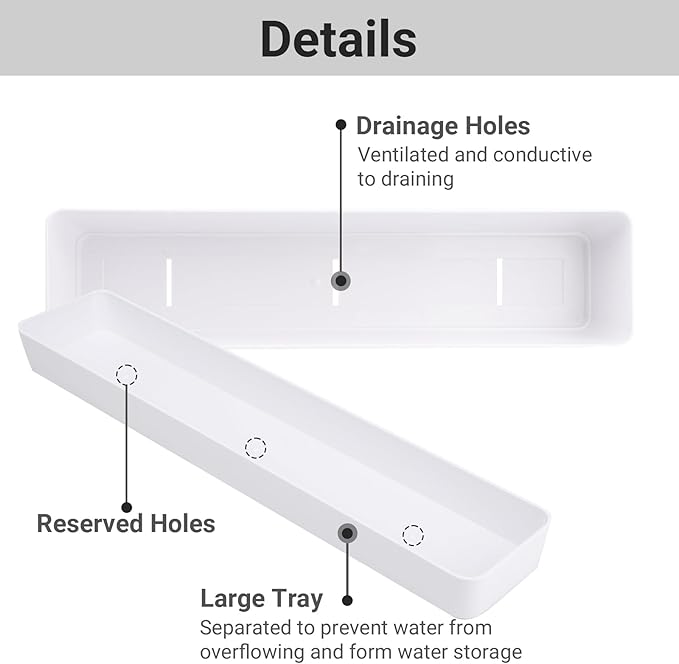 GREANER Large Window Boxes Planters, 1PCS 16x3.8 Inch White Vegetable Herb Planters with Tray, Indoor Succulent Cactus Flowers Plastic Rectangle Pot for Balcony, Office, Garden, Outdoor, Windowsill