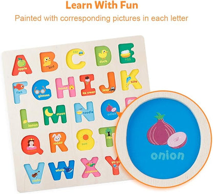 Coogam Wooden Alphabet Puzzle – ABC Letters Sorting Board Blocks Montessori Matching Game Jigsaw Educational Early Learning Toy Gift for Preschool Year Old Kids