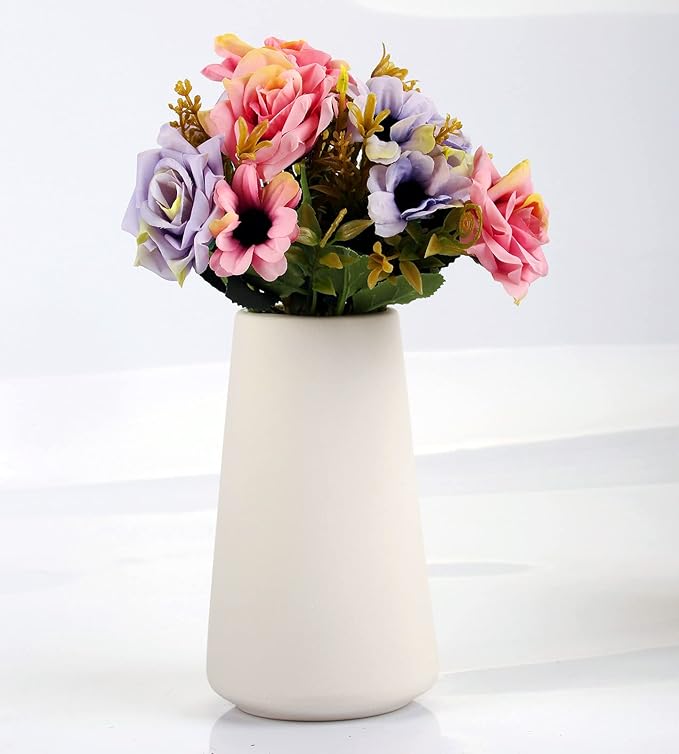 Simple Vase for Flowers Plants, Matte Vases for Modern Table Shelf Home Decor Wedding Boho Decor, 6" H Frosted Elegant Ceramic Vase for Pampas Grass Fluffy Stem Bouquet Lavender Flowers (White, 2)