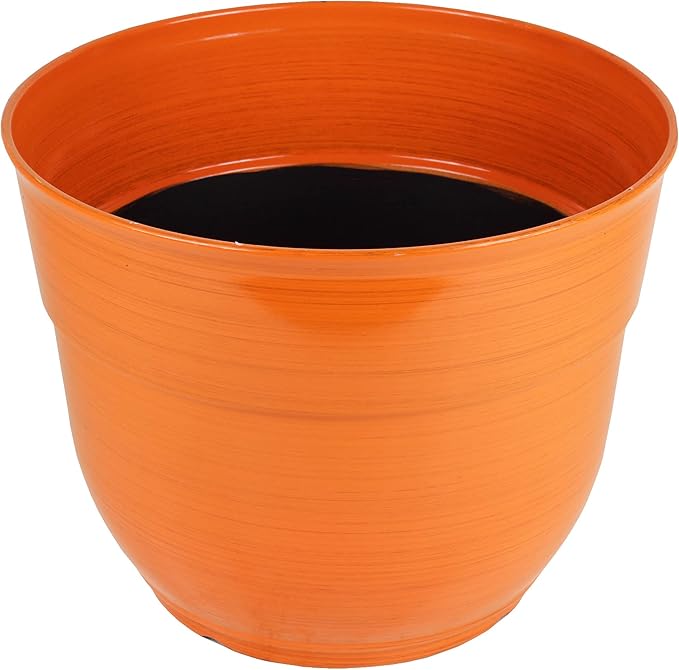 Garden Elements Indoor/Outdoor Glazed Brushed Happy Plastic Planter, Large, Bright Orange, 15" (Pack of 2)